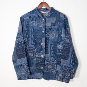 Tudor Court Women’s Quilted Denim Patchwork Jacket Boho Cottagecore Coat Size L